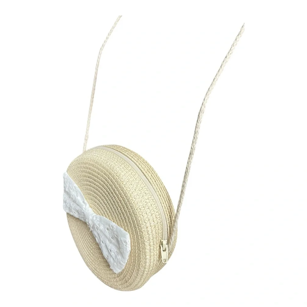Girls Cream Circle Bag with White Bow